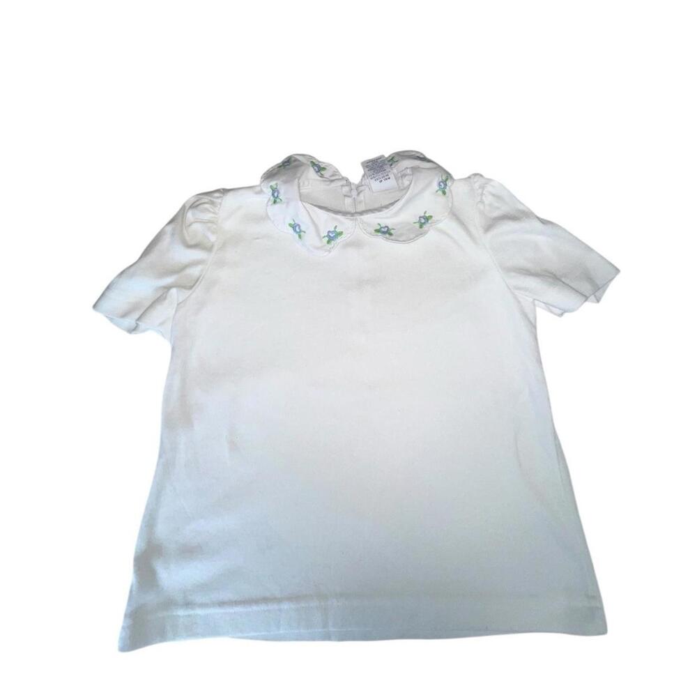VTG 90’s Hartstrings White Embroidered Peter Pan Collar Top Made in USA Girls 6X